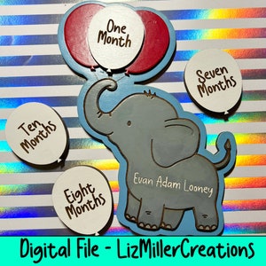 Newborn Monthly Milestones / Elefante con palloncini intercambiabili *FILE DIGITALE* Realizzato con Adobe Illustrator / Glowforge Ready