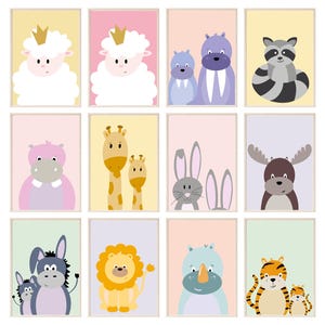 Pósteres para habitación infantil, Impresión de pared para guardería, Decoración de guardería, Arte imprimible, Lindos animales bebés A4 A3