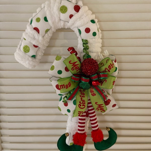 Candy Cane Wreath With Elf Etsy