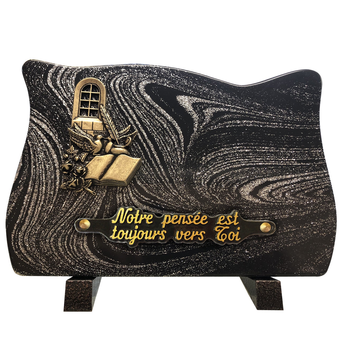 Plaque Funéraire Pierre Pailletée Argent