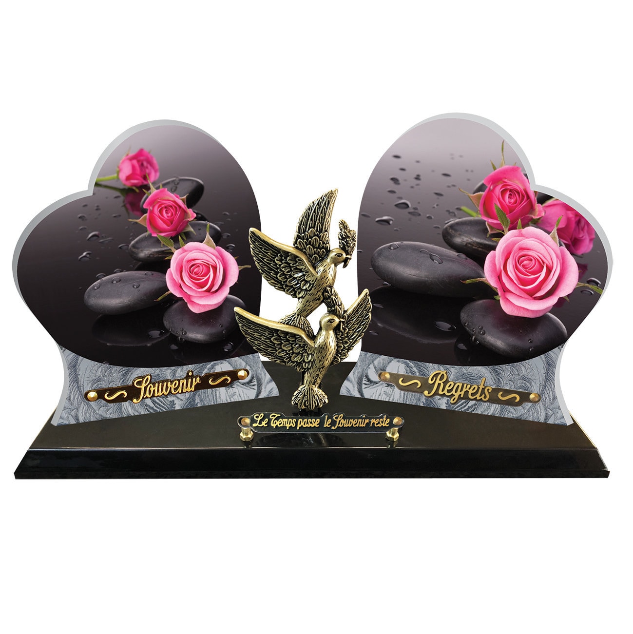 Plaque Funéraire en Pierre 2 Cœurs