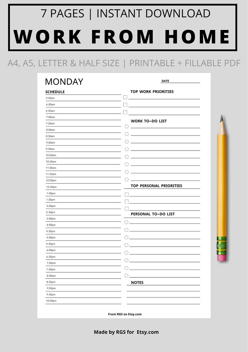Work From Home Planner 2023 Daily Printable Planner Work From Etsy