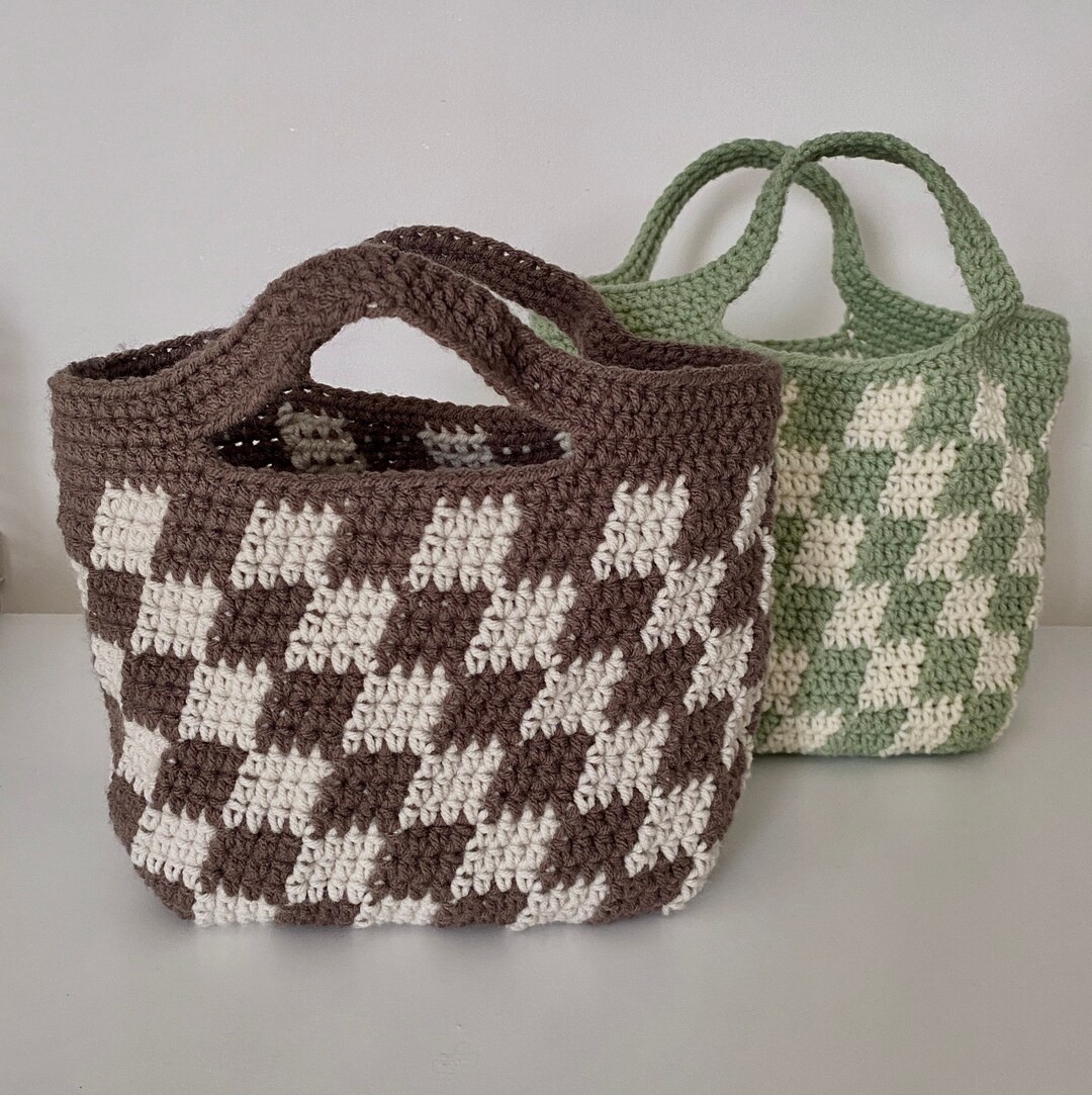PATTERN Checkered Crochet Bag Mini Tote Crochet Pattern Small Handmade