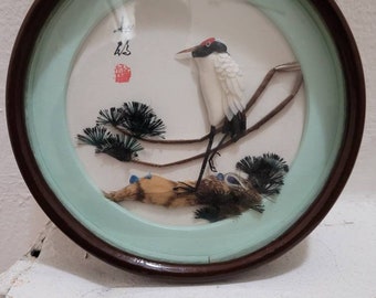 Vintage Chinees ingelijst vogelmodel, circa 1970