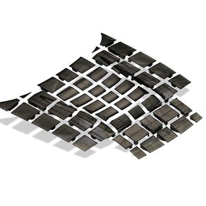 K&ouml;nnte beinhalten: Ein abstraktes Design in Schwarzwei&szlig;, das aus sich &uuml;berlappenden Quadraten besteht. Die Quadrate sind in einem Raster angeordnet und leicht gegeneinander versetzt. Das Design erinnert an einen gewebten Stoff oder ein modernes Kunstwerk.