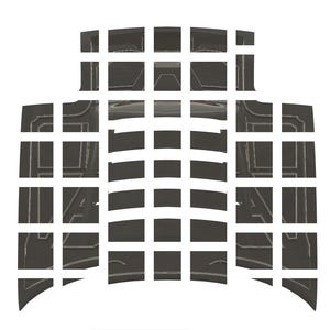 K&ouml;nnte beinhalten: Ein abstraktes Schwarzwei&szlig;-Design mit einem Gittermuster. Das Design besteht aus Quadraten und Rechtecken, und die Linien sind geschwungen und flie&szlig;end.