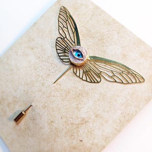 Eye Butterfly Cravat Pin Hat Stick Tie Pin Lapel Brooch Spooky Wearable Art Handmade Jewelry Halloween Gift Cosplay Accessory