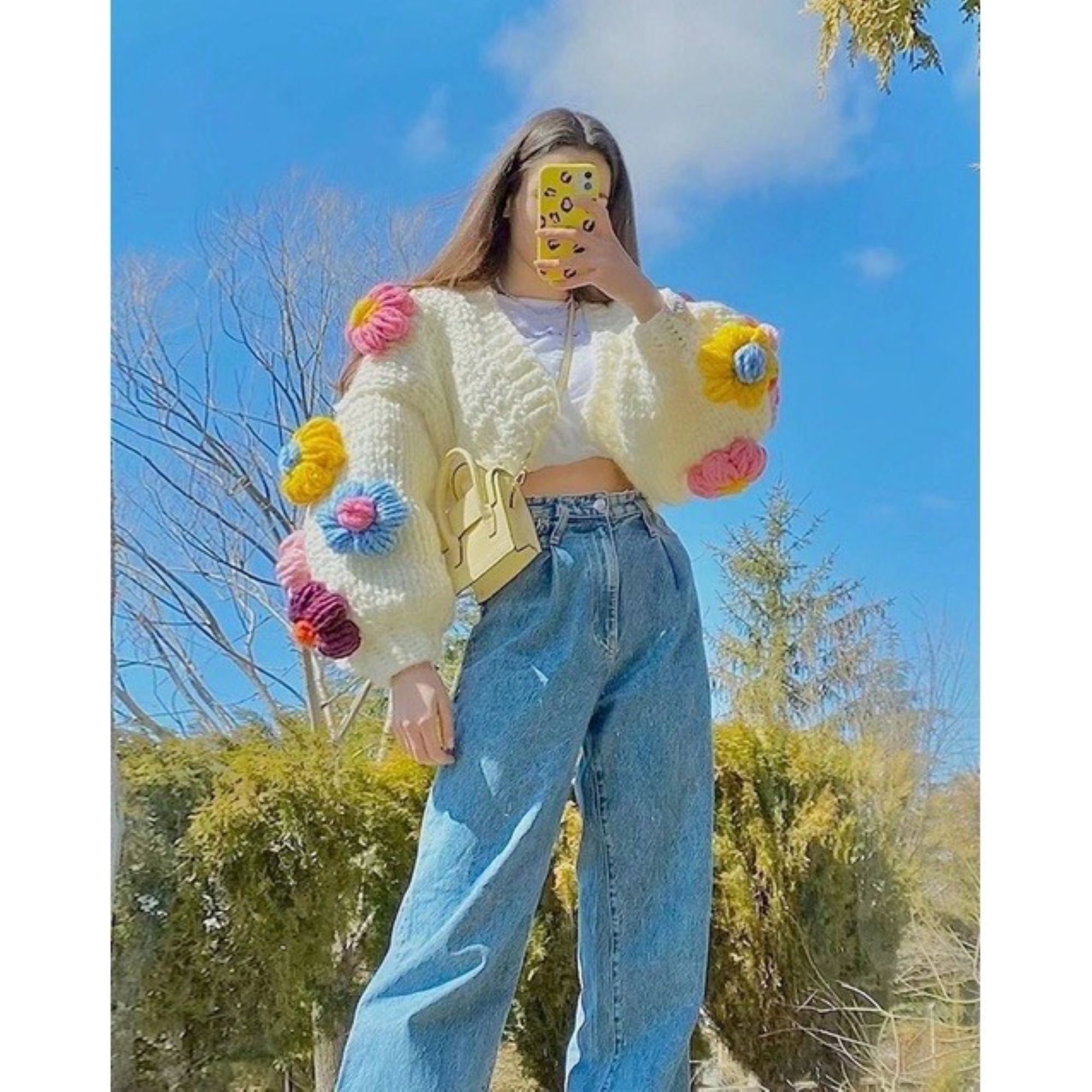 Flower Knit Jacket Knit Sweater Cardigan Chunky Jacket - Etsy