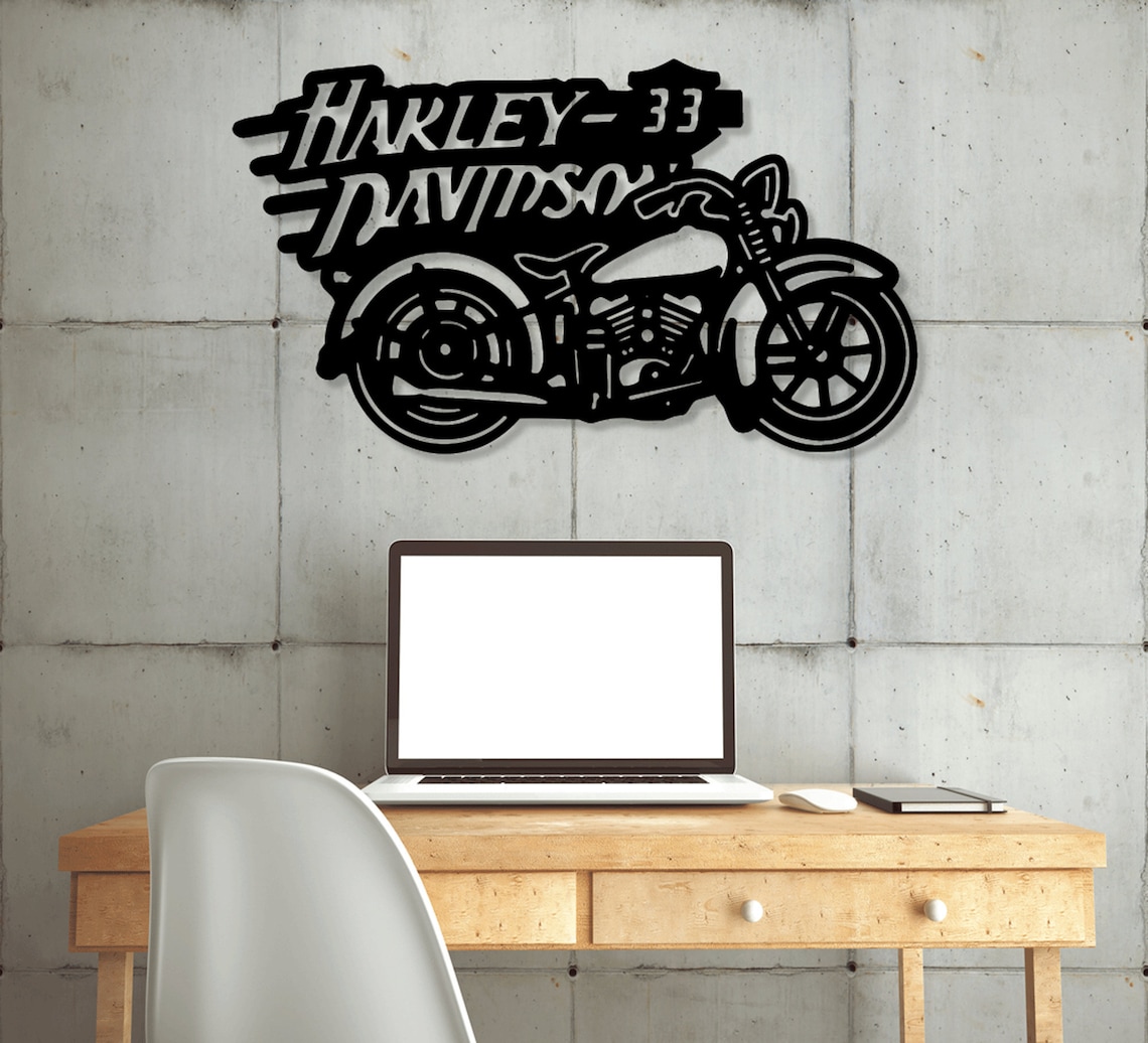 Harley Davidson Motorcycle Laser Cut Dxf Files Wall Sticker Etsy Canada