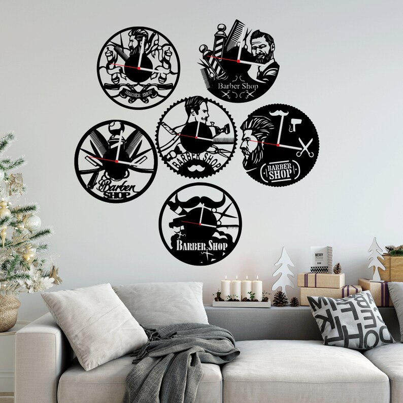 Barber shop Clock laser cut svg dxf files wall sticker Etsy