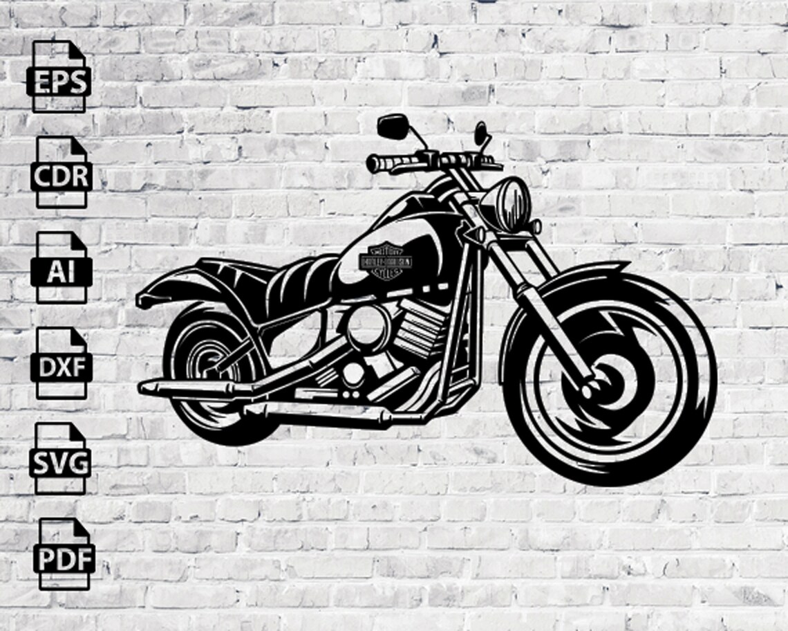 Harley Davidson Chopper Motorcycle Laser Cut Dxf Files Wall Etsy