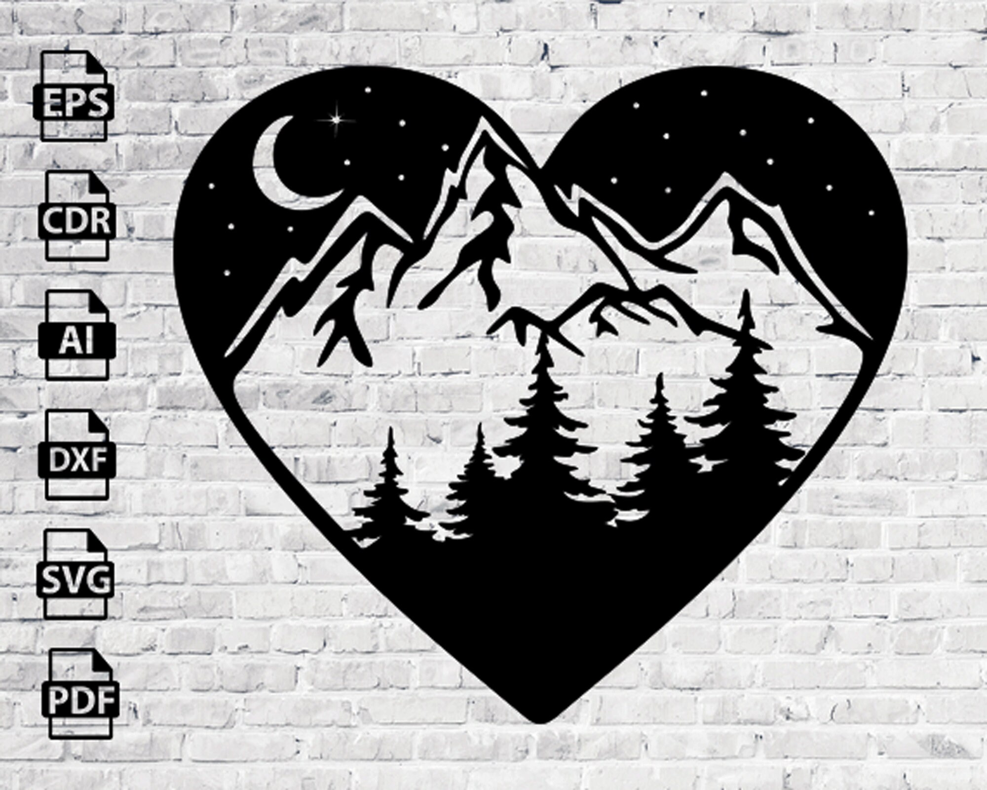 Berg Herz Design Laser cut svg dxf Dateien Wandsticker Gravur Etsy
