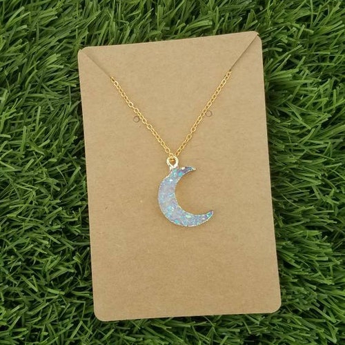 Druzy Crescent Moon Necklace Crystal Healing Stone Necklaces Etsy