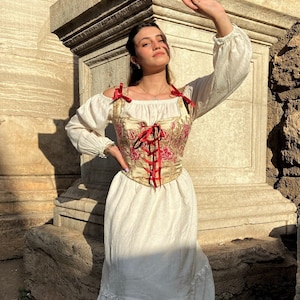 Florales Renaissance Korsett Mieder: Rot, Pink & Gold Ren Fair Kostüm