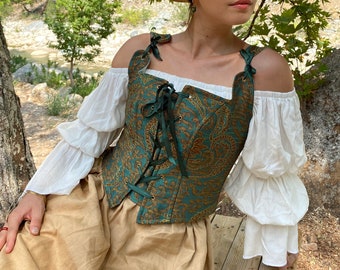 Renaissance Corset Peasant Bodice, Ren Fair Corset, Corset Stays, Handmade Corset, Medieval corset, Costume Halloween, Overbust, Underbust