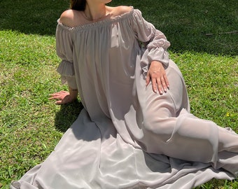 Silky Chiffon Renaissance Dress | Puff Sleeve Milkmaid Gown