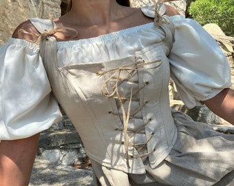 Handmade Linen Renaissance Corset: Victorian Peasant Bodice