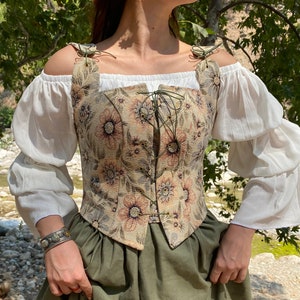 Renaissance Corset Peasant Bodice, Halloween Corset, Floral Corset Stays, Ren Faire Costume, Medieval Corset, Tapestry Fabric Corset, Stays