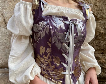 Renaissance Corset Bodice: Purple, Silver, and Gold Ren Fair Stays