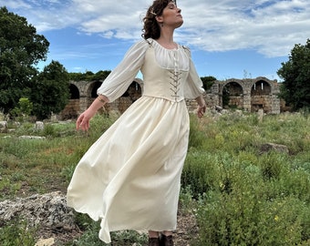 Handgefertigtes Leinen Renaissance Korsett Set: Historisches Kostüm