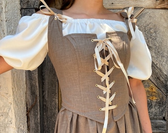 Renaissance Corset Bodice Stays in Brown, Corset Top, Victorian Corset Stays, Cottage Core, Handmade Corset, Floral Medieval corset