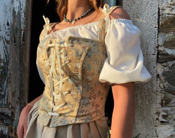 Renaissance Corset Peasant Bodice, Floral Pattern Ren Faire corset, Straps Medieval Corset, Made to Measure