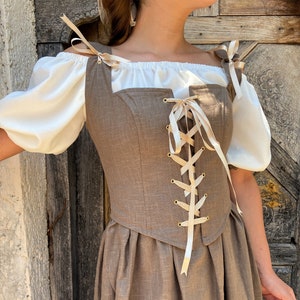 Renaissance Corset Bodice Stays in Brown, Corset Top, Victorian Corset Stays, Cottage Core, Handmade Corset, Floral Medieval corset