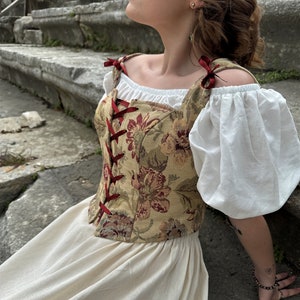 Renaissance Corset Peasant Bodice, Cottagecore , Vintage Pattern Corset, Floral Tapestry Corset Top, Overbust / Underbust, Medieval Corset