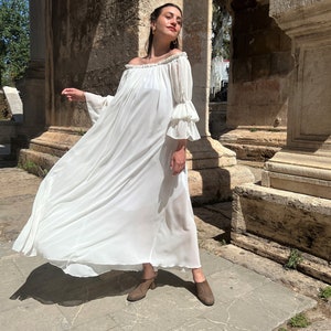 MORE COLORS Chiffon Silky Renaissance Dress Renaissance Chemise Vintage Nightgown Puff Sleeve Off the Shoulder Cotton Lining Dress image 1