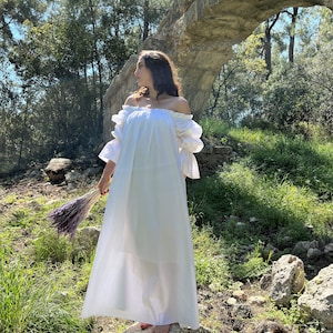 Cotton Silky Renaissance Dress Black Or White | Renaissance Chemise, Undergarment | Puff Sleeve Off the Shoulder | Cotton Lining Dress