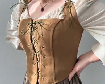 Handmade Renaissance Corset Bodice: Cotton Peasant Top, Fair Costume