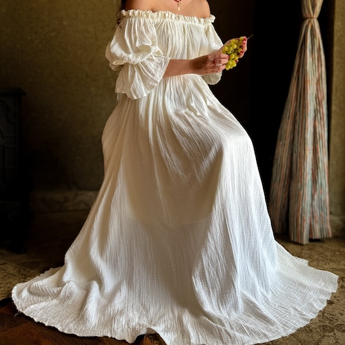 embroidered renaissance dress cotton linen under $100 Natural Cotton Renaissance Underdress