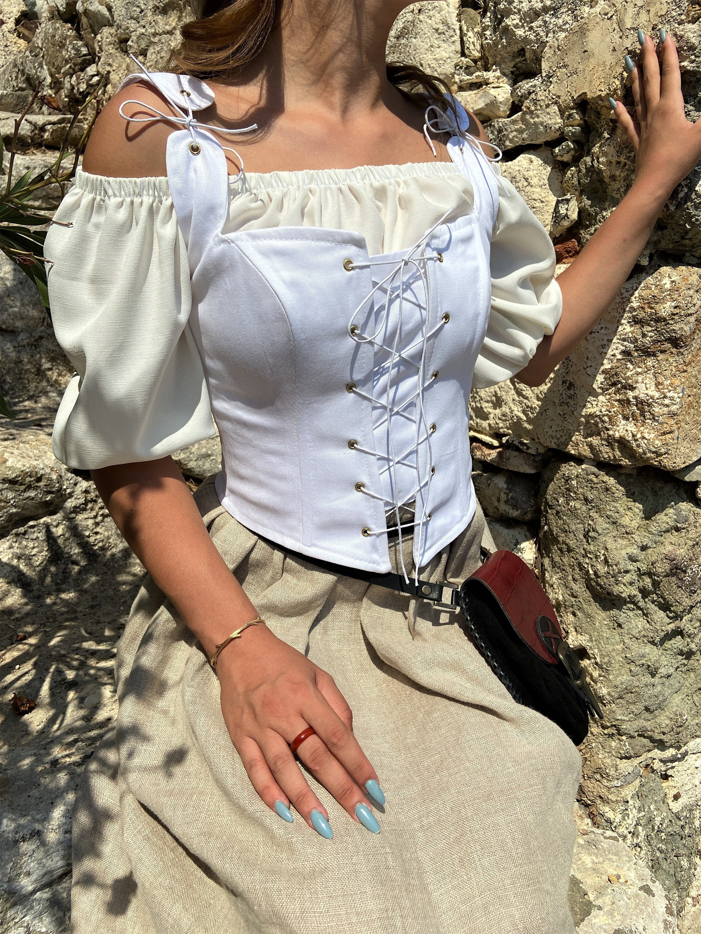 Renaissance Corset Peasant Bodice, Ren Fair Corset, Corset Stays, Shapewear  Vintage Clothing, Handmade Corset Bustier, White Medieval Corset 
