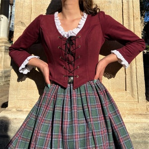 Renaissance Jacket Corset Bodice Stays in Burgundy, İnspired historical scottish Skirt, Gathered Skirt, Skirt inspired by Clair