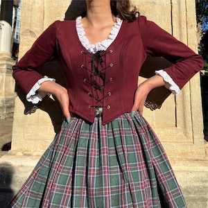 Renaissance Jacket Corset Bodice Stays in Burgundy, İnspired historical scottish Skirt, Gathered Skirt, Skirt inspired by Clair