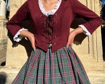 Renaissance Jacket Corset Bodice Stays in Burgundy, İnspired historical scottish Skirt, Gathered Skirt, Skirt inspired by Clair