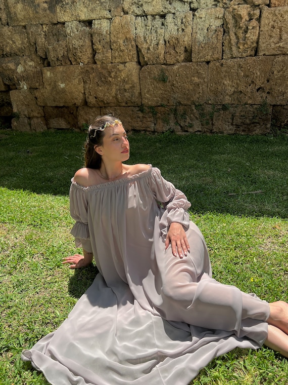 Silky Chiffon Renaissance Dress | Puff Sleeve Milkmaid Gown