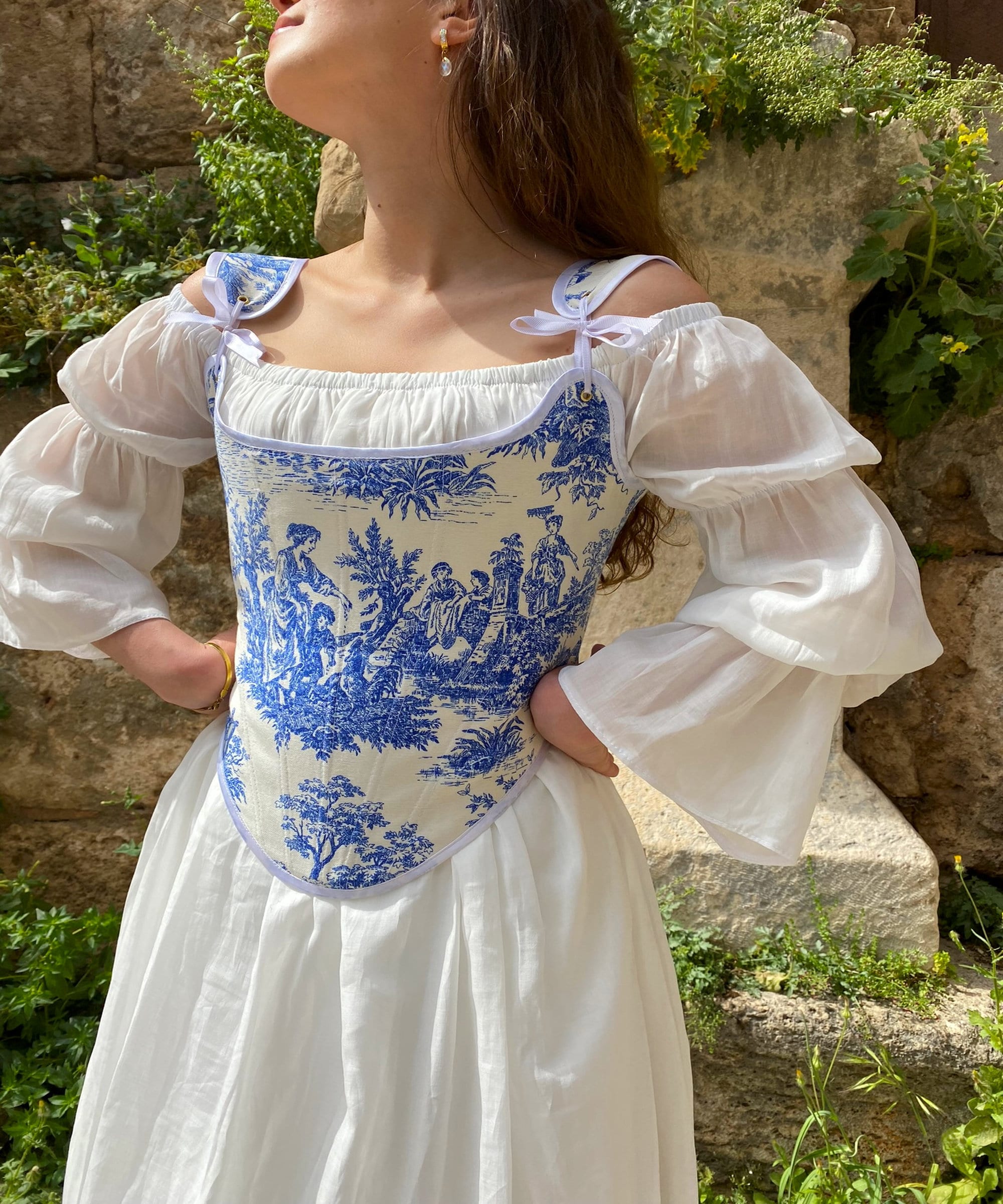 Buy Renaissance Corset Bodice in Blue and White, Ren Fair Corset,  Elizabethan Corset Stays, Cosplay Medieval Corset, Corset Top, Cottagecore  Online in India 