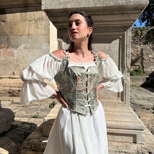 MORE COLORS Chiffon Silky Renaissance Dress Renaissance Chemise Vintage Nightgown Puff Sleeve Off the Shoulder Cotton Lining Dress image 10