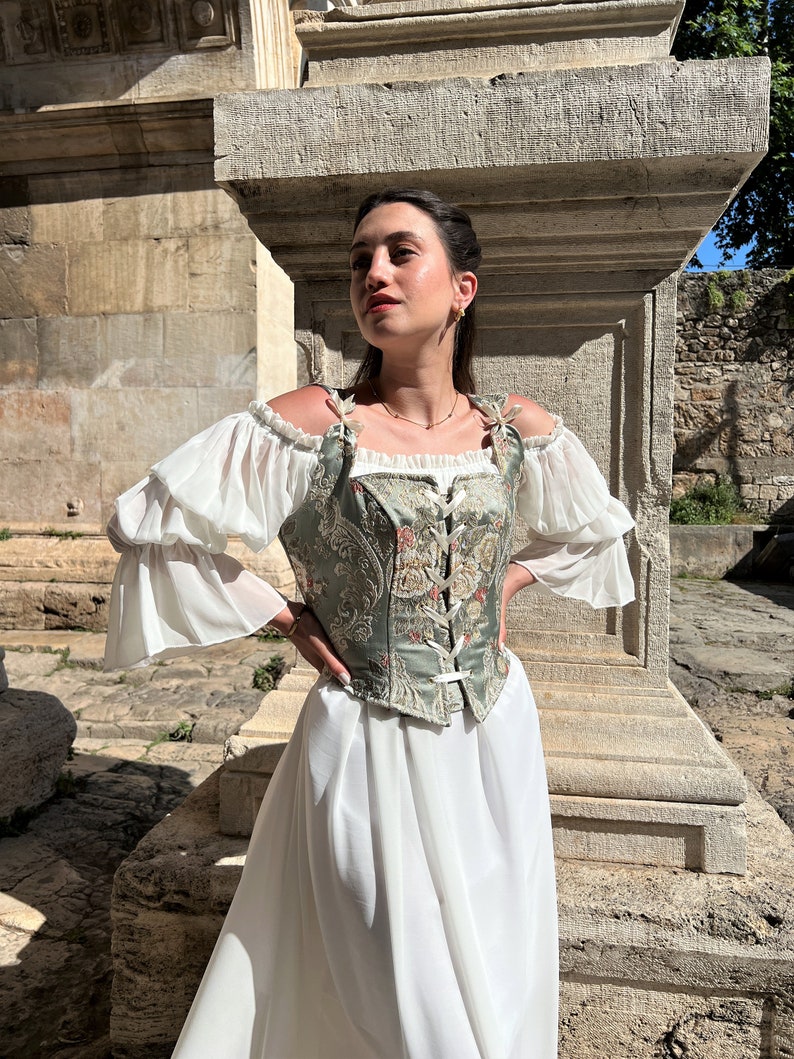 MORE COLORS Chiffon Silky Renaissance Dress Renaissance Chemise Vintage Nightgown Puff Sleeve Off the Shoulder Cotton Lining Dress image 10