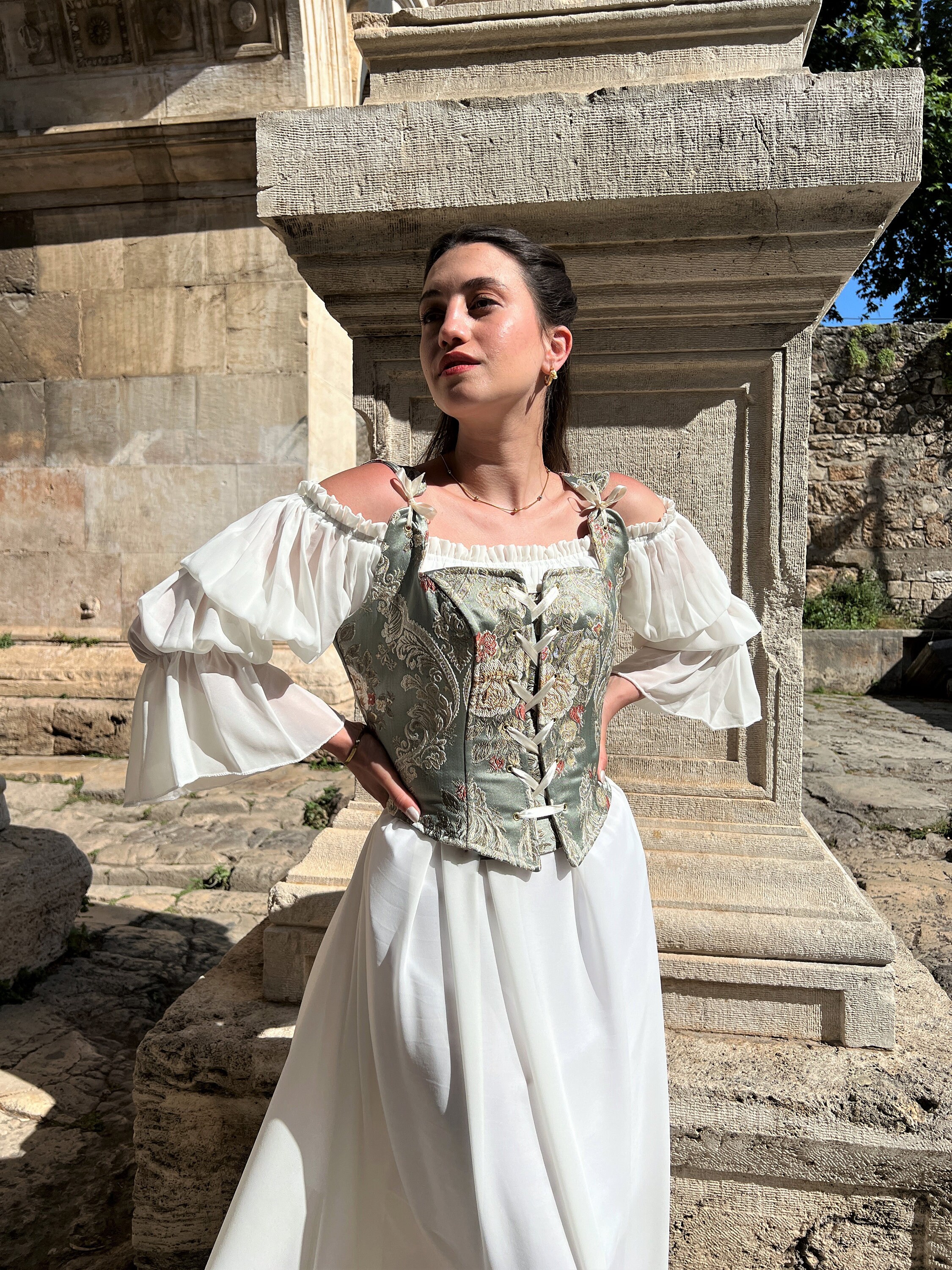 Silky Chiffon Renaissance Dress | Puff Sleeve Milkmaid Gown Silky Chiffon Renaissance Dress | Puff Sleeve Milkmaid Gown