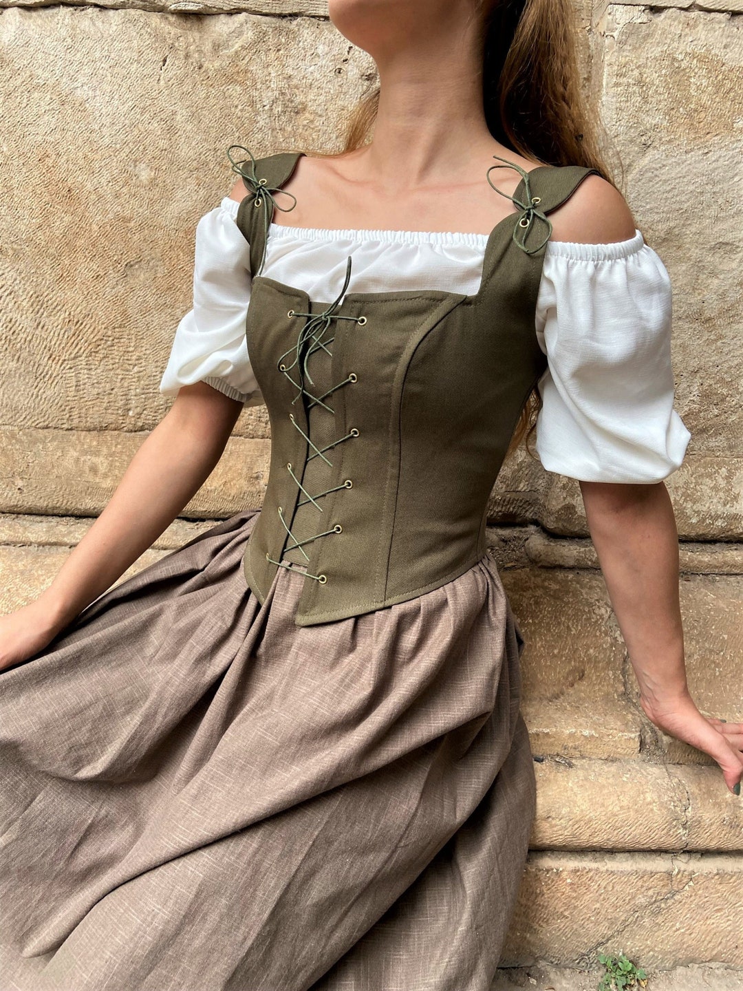 Corset Top Renaissance, Peasant Bodice, Ren Fair Corset, Handmade  Overbust/underbust Corset, Halloween Costume, Green Medieval Corset Stays 