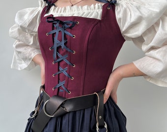 Burgundy Renaissance Corset Bodice: Cottage Core Ren Fair Top