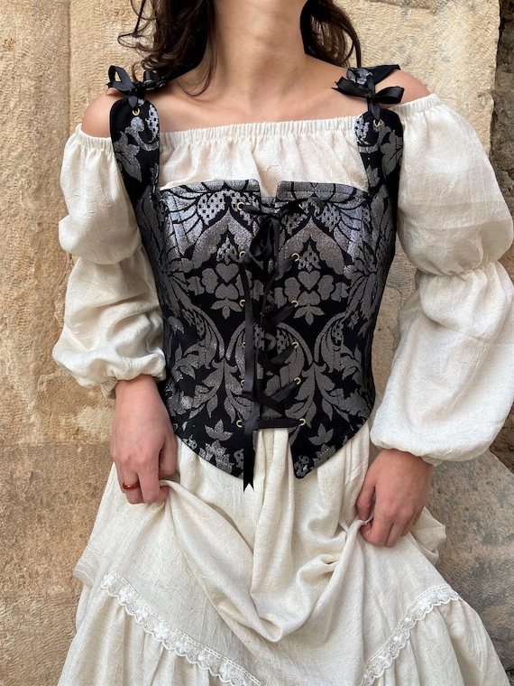 Corsetto Rinascimentale Vintage In Cotone Senza Stecche, Corpetto Ren Faire Con Nastro Di Raso, Taglie Dalla S Alla XXL, Colore Avorio