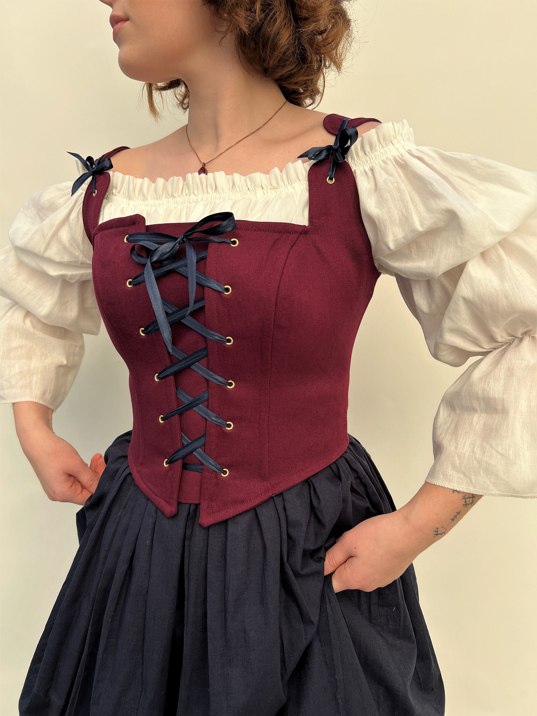 Burgundy Renaissance Corset Bodice: Cottage Core Ren Fair Top - Etsy