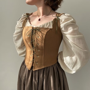 Handmade Renaissance Corset Bodice: Cotton Peasant Top, Fair Costume
