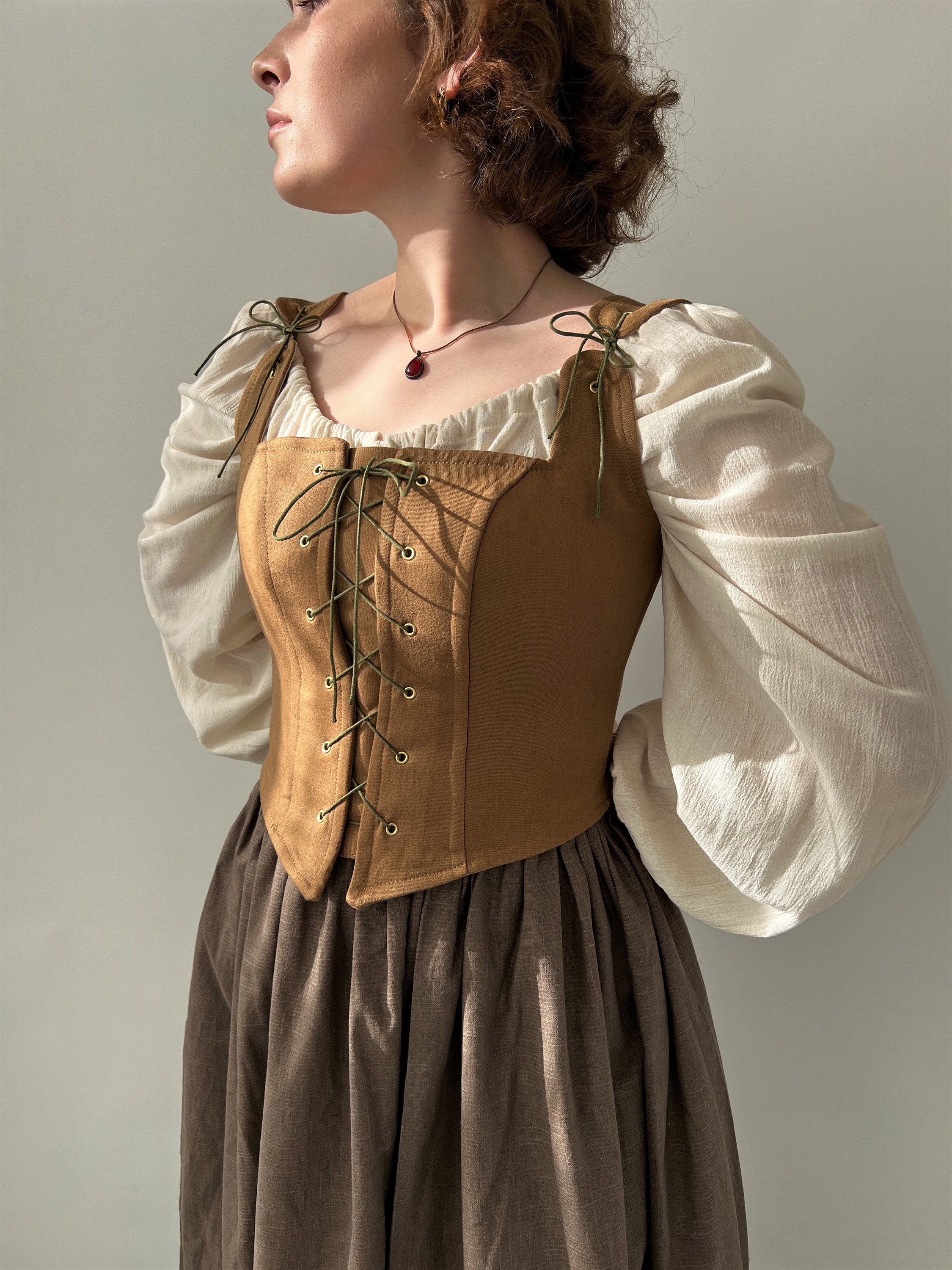Handmade Renaissance Corset Bodice: Cotton Peasant Top, Fair Costume