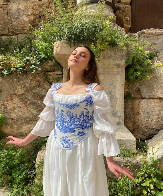Renaissance Corset Bodice in Blue and White Ren Fair Corset Elizabethan Corset Stays Cosplay Medieval Corset Corset Top Cottagecore Etsy