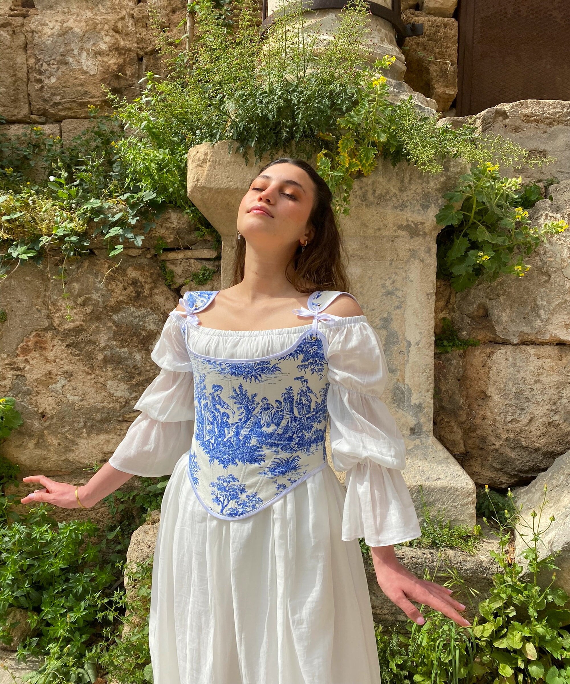 Style Corset Over Dress Blue White Renaissance Corset Bodice: Ren Fair  Cosplay Top
