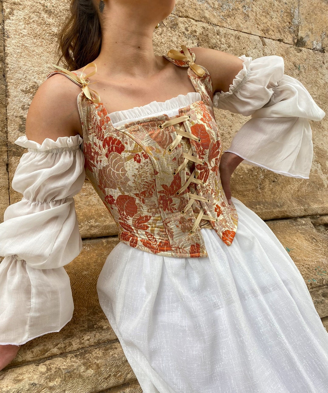 renaissance corset dress yoeyez for Women Medieval Patchwork Off This lightweight natural fabric is breathable and perfect for layering Renaissance Corset Dress: Faux Suede
